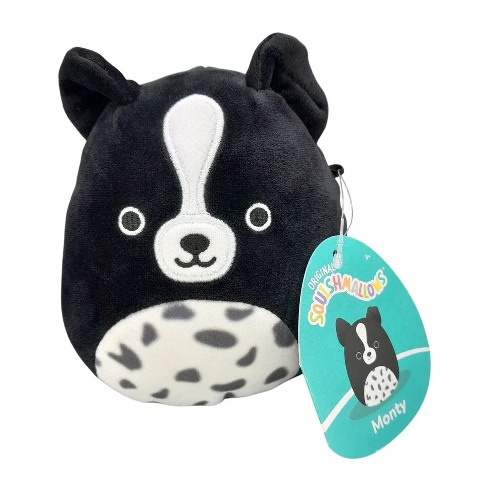 Squishmallows 5 Inch Monty the Boston Terrier Dog Black White Spotted Plush NWT